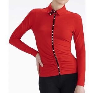 PXG Polo Shirt XS Red Long Sleeve Ruched Gathered Trim Parsons Xtreme Golf Top